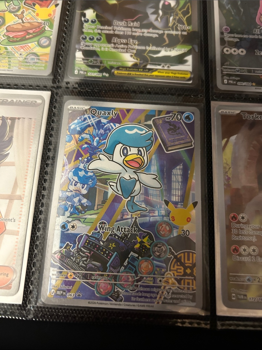 Pokemon Quaxly Holo Trading Card - Blue and Yellow Accents